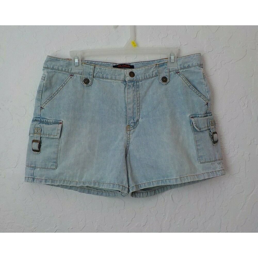 Vintage Y2K Gloria Jeans Short Shorts Women 12 Light Blue Cargo Pockets Ripped